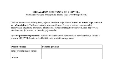 Obrazac Za Odustanakpdf Docdroid