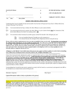 Tx Credit Time Served Application City Of Arlington Fill