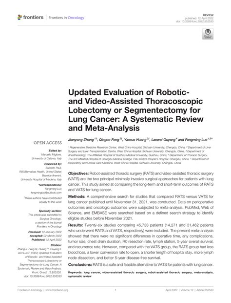 PDF Updated Evaluation Of Robotic And Video Assisted Thoracoscopic