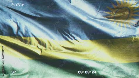 Vhs Video Casette Record Rwanda Flag Waving On The Wind Glitch Noise