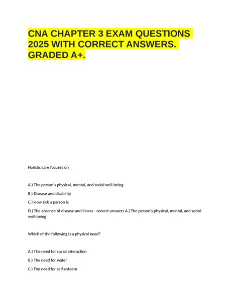 CNA CHAPTER 3 EXAM QUESTIONS 2025 WITH CORRECT ANSWERS. GRADED A+