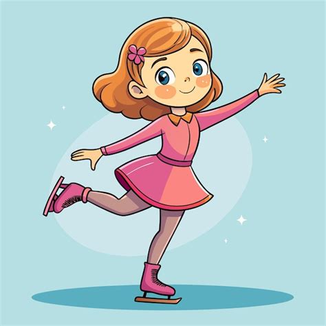 Adorable Chica Patinaje Sobre Hielo Vector De Dibujos Animados Vector