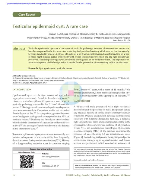 Pdf Testicular Epidermoid Cyst A Rare Case