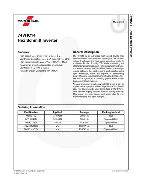 74VHC14 Datasheet PDF Hex Schmitt Inverter