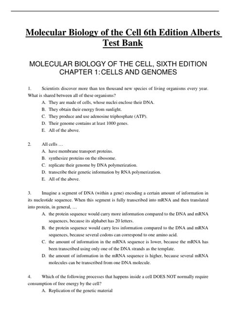 Complete Test Bank Molecular Biology Of The Cell 6th Edition Alberts