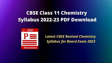 Revised CBSE Class 11 Chemistry Syllabus 2022 23 New And Updated