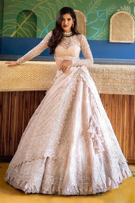 Buy White Organza Round Bead Embellished Lehenga Set For Women By