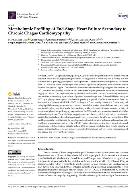 Pdf Metabolomic Profiling Of End Stage Heart Failure Secondary To