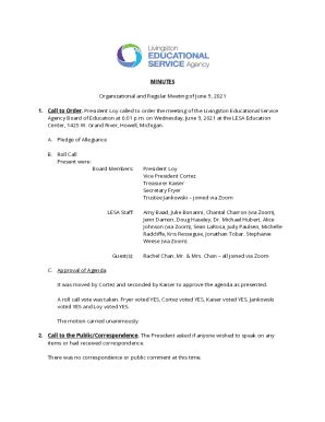 Fillable Online P M Agenda Call To Order Sharpschool Fax