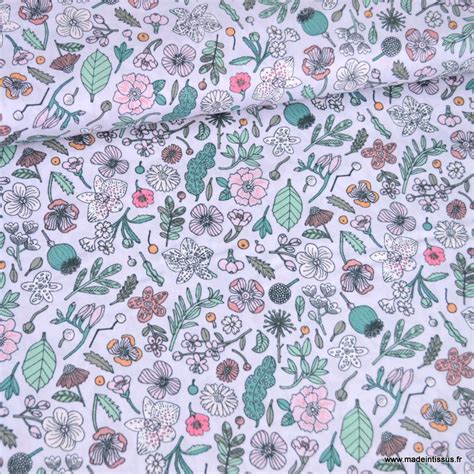 Tissu Petites Fleurs Et Herbes Fluo Rico Design