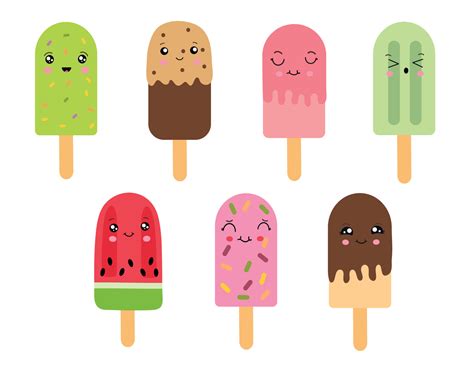 Helado De Paleta En Un Palo Al Estilo De Kawaii Ilustración Vectorial