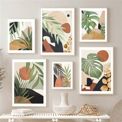 Abstract Monstera Sun Woman Plant Boho Wall Art Canvas Painting Nordic