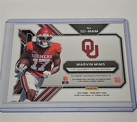 Panini Prizm Draft Picks Signing Day Auto Marvin Mims Rc Sd Mam