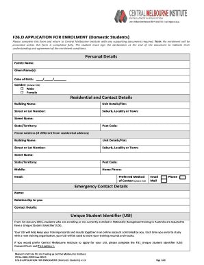 Fillable Online Cmi Vic Edu F D Application For Enrolment Domestic