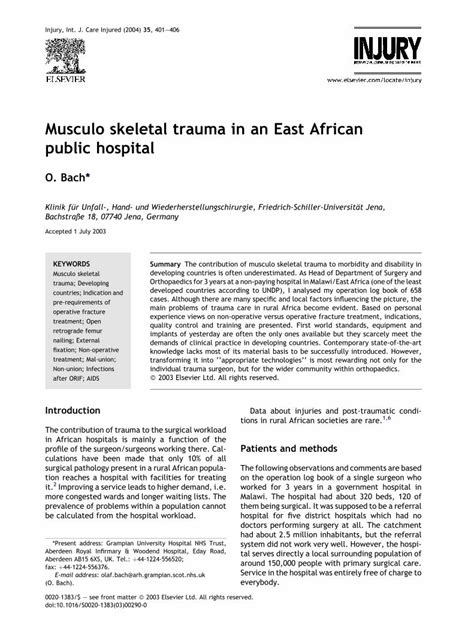 Pdf Musculo Skeletal Trauma In An East African Public Hospital