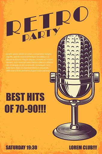 Retro Party Poster Template With Retro Style Microphone Design Element For Banner Sign Flyer