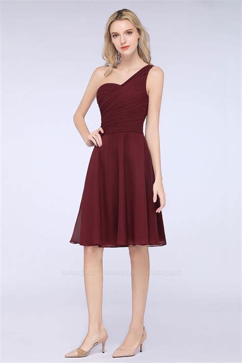 Bmbridal Chic One Shoulder Short Burgundy Affordable Bridesmaid Dress