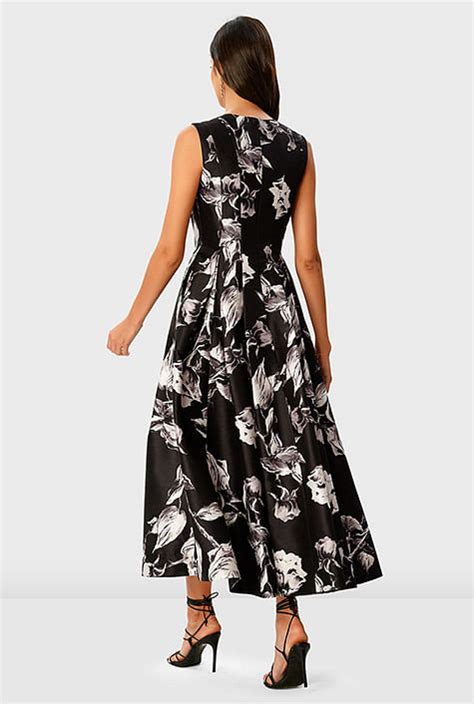 Shop Floral Print Dupioni Release Pleat Dress Eshakti