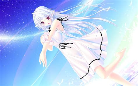 Dress Long Hair Red Eyes Elves Game Cg White Hair Maikaze No Melt Anime