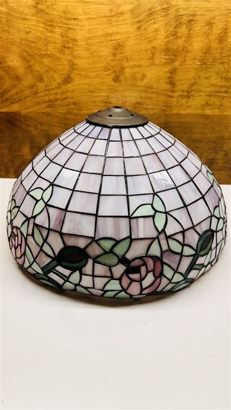 Vintage Tiffany Style Stained Slag Glass Cast Iron Base Table Lamp