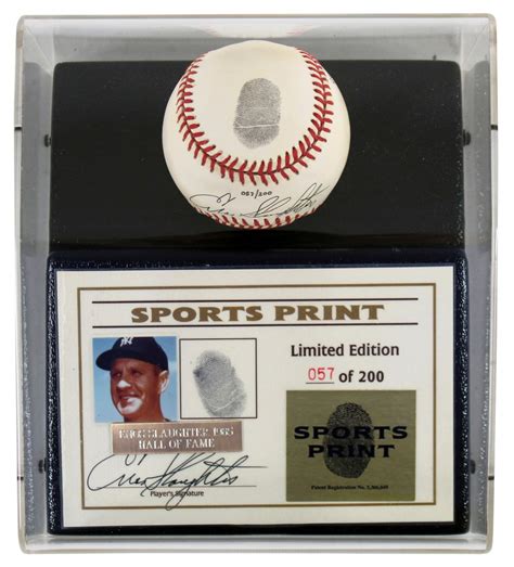 Enos Slaughter Signed Le Onl Baseball Display With Thumbprint Beckett