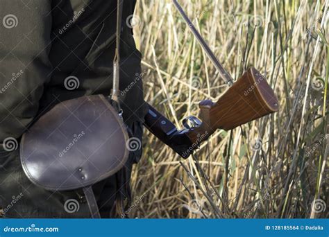 Hunter With Rifle Ready To Hunting Nature Background Hunting Skills