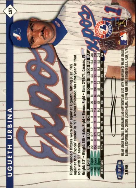 1998 CARTE DE baseball Fleer Tradition Montréal Expos 157 Ugueth