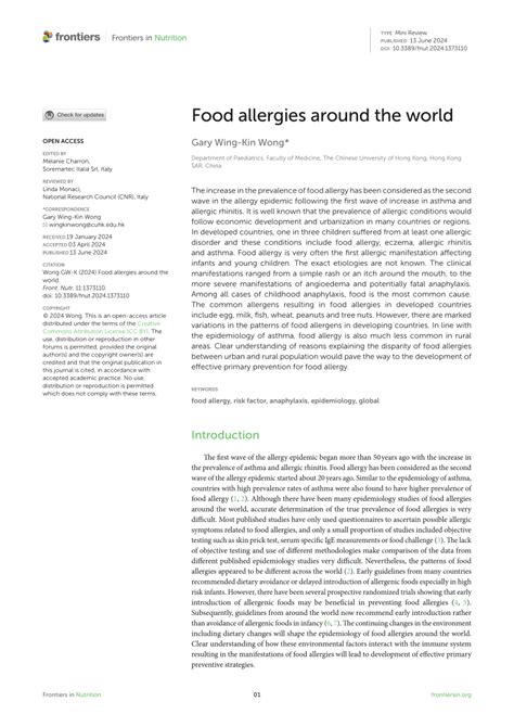 Pdf Food Allergies Around The World