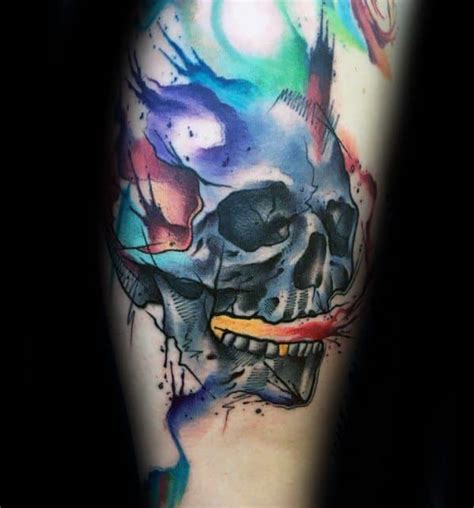 40 Watercolor Skull Tattoo Designs For Men Colorful Ink Ideas