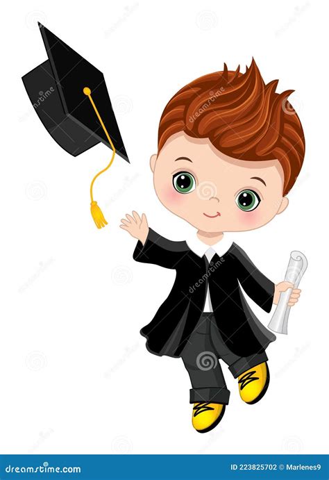 Vector Graduation Cute Little Boy With Diploma Stock Vector Illustration Of Graduation