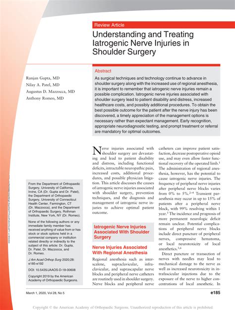 Pdf Understanding And Treating Iatrogenic Nerve Injuries In Shoulder