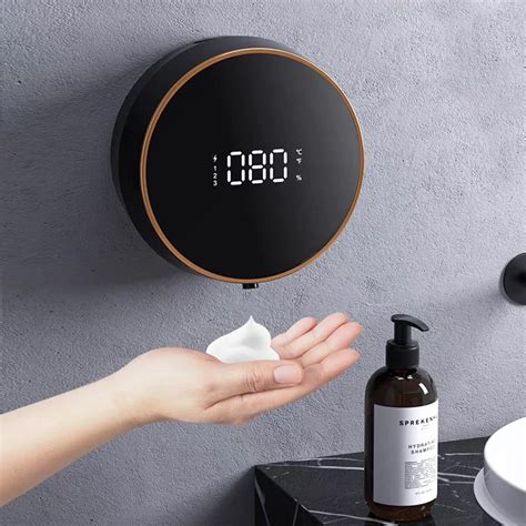 Wall Mounted Automatic Liquid Soap Dispenser Led Temperature Display Usb Rechargeable Touchless