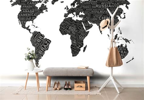 Wallpaper Black And White World Map Dovido