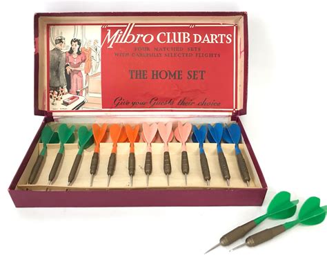 Vintage Milbro Club Darts Set In Original Box Set Of 12 Brass Throwing