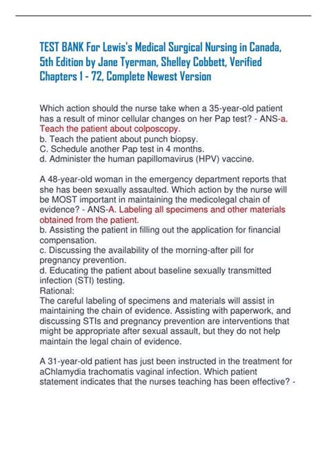 Test Bank For Lewis S Medical Surgical Nursing In Canada Th Edition