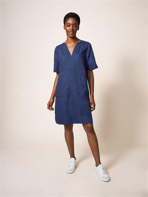 June Linen Shift Dress In Dark Navy White Stuff