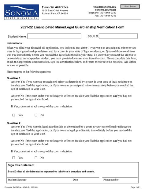 Fillable Online Emancipated Minor Legal Guardianship Verification Form