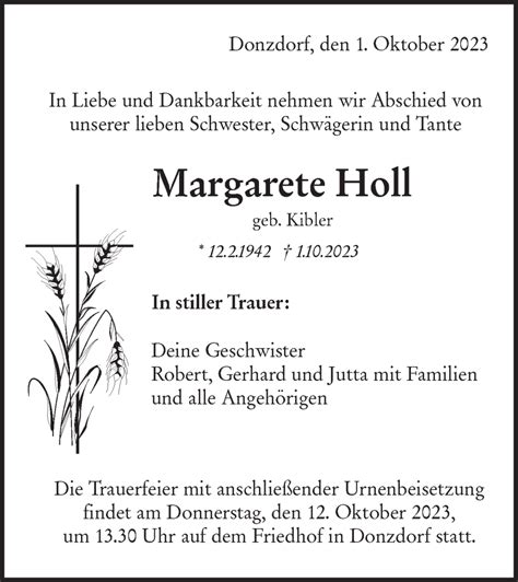 Traueranzeigen von Margarete Holl Südwest Presse Trauer