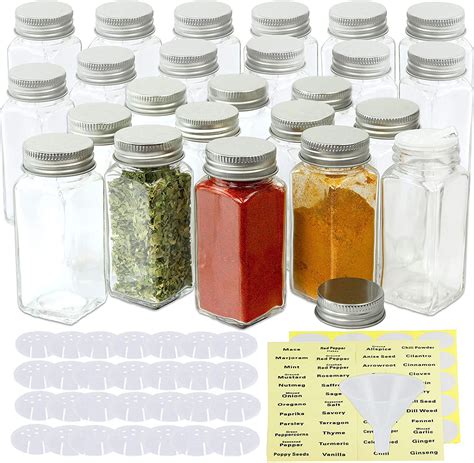 Simplehouseware Spice Jars 4 Ounce Square Bottles Wlabels 24 Pack