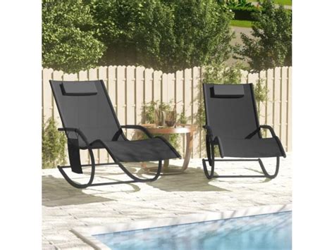 Chaises Longues Bascule Pcs Noir Acier Et Textil Ne