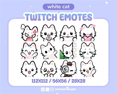 12 Cute White Cat Emotes Pack For Twitch Discord Twitch Emote Pack