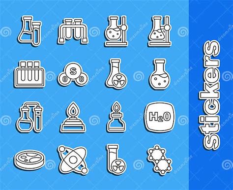 Set Line Molecule Chemical Formula H2o Test Tube Flask On Stand