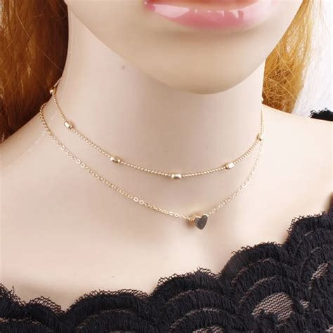 Rainbery Heart Choker Necklace For Women Gold Silver Chain Smalll