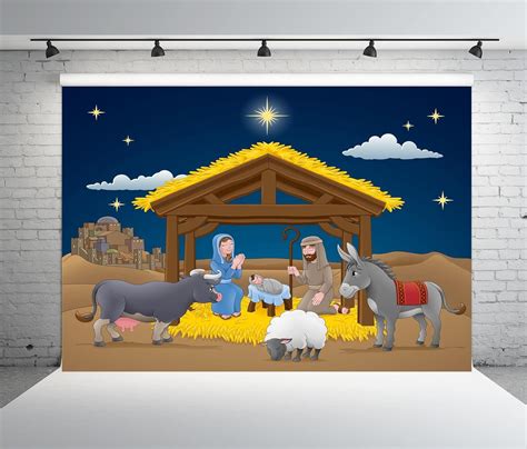 Amazon BELECO 7x5ft Fabric Cartoon Christmas Nativity Backdrop