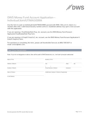 Fillable Online DWS Form MMF 10B Money Fund Account Application Ind