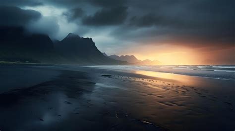 Premium AI Image | sunset on the beach of iceland