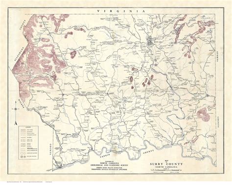 Surry County 1921 Old Wall Map North Carolina With Homeowner Names ...