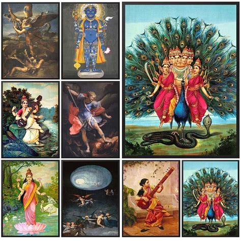 Seni Kanvas Dewi Hindu Lakshmi Saraswati Poster Merak Tanpa Bingkai