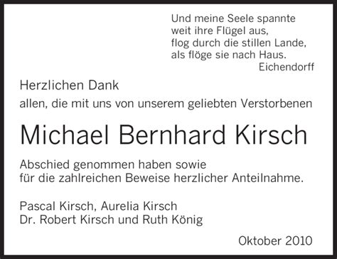 Traueranzeigen Von Michael Bernhard Kirsch Saarbruecker Zeitung Trauer De