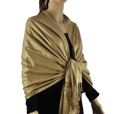 Solid Silky Wedding Pashmina Golden - Wholesale Scarves City